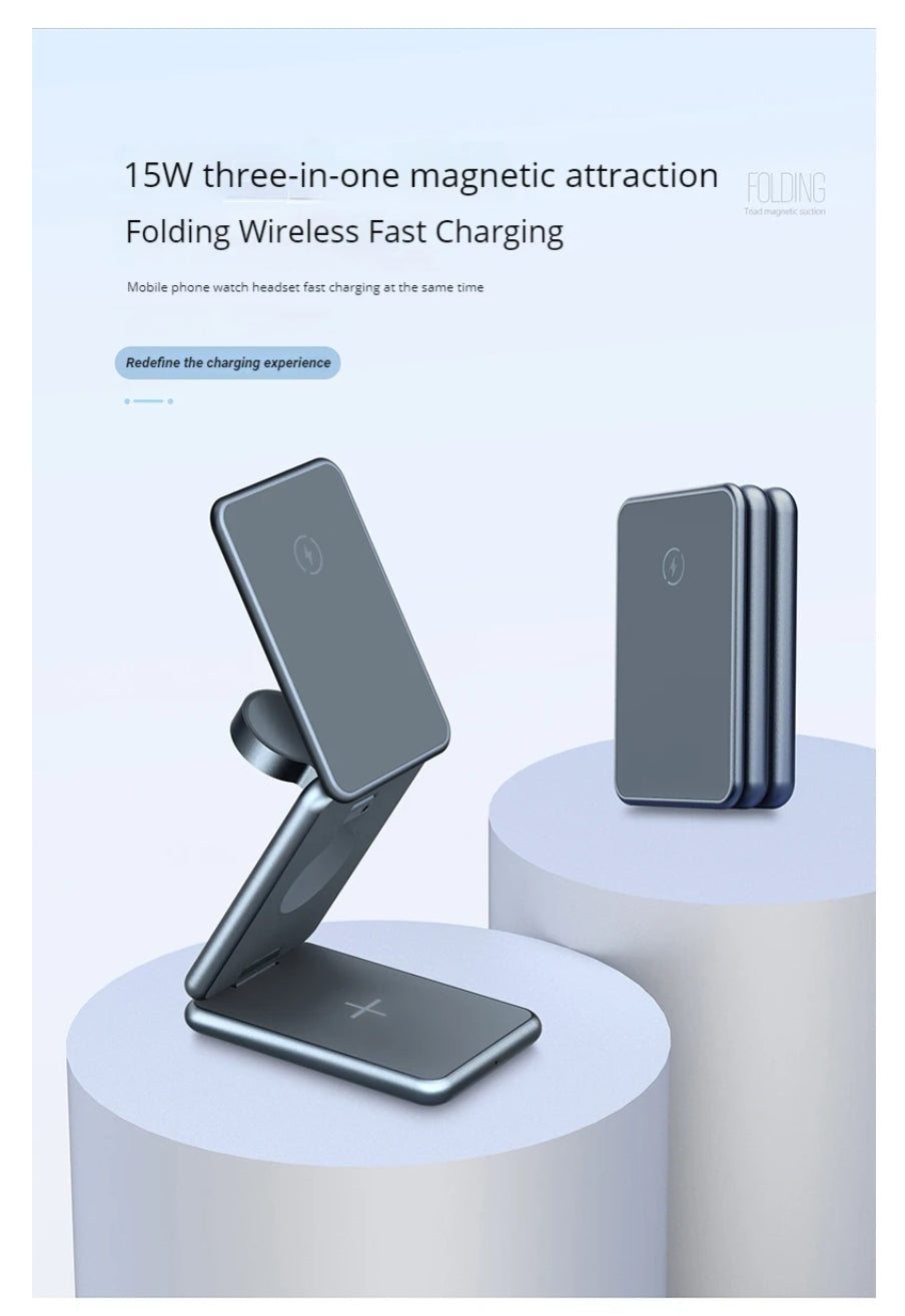 3 in 1 Magnetic Wireless Charger Foldable Charger Stand for Phone Headphone Watch Fast Charging