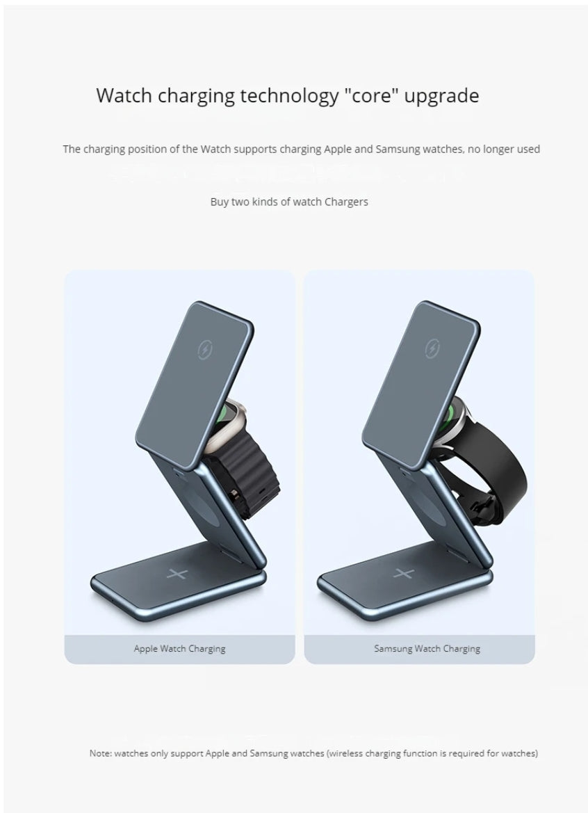 3 in 1 Magnetic Wireless Charger Foldable Charger Stand for Phone Headphone Watch Fast Charging