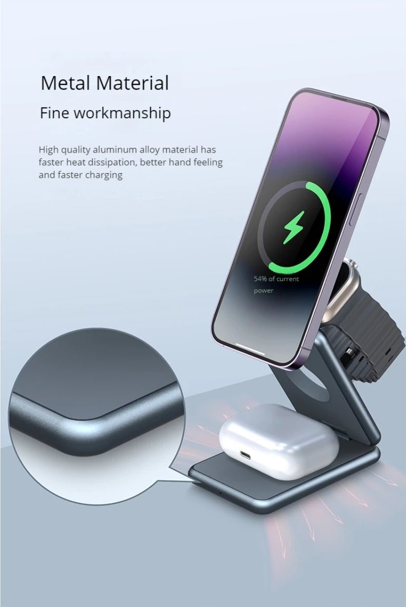 3 in 1 Magnetic Wireless Charger Foldable Charger Stand for Phone Headphone Watch Fast Charging